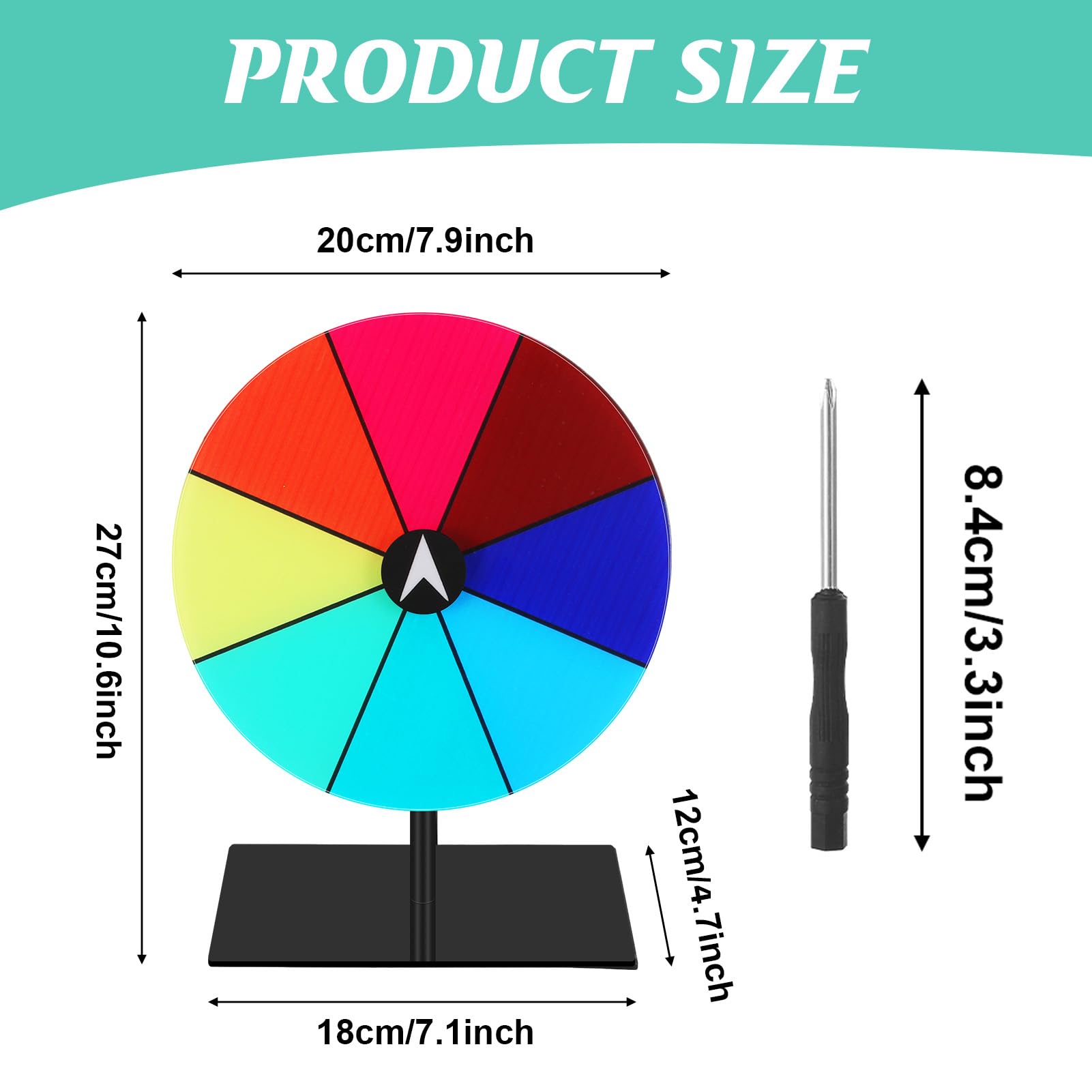 Ruota di Fortuna Girare, Colorata Rotella di Fortuna, Ruota Girevole Cancellabile a Secco, 8 Slots Color Roulette Prize Wheel, Ruota della Roulette da Tavolo per Compleanno Lotteria Festa Festa