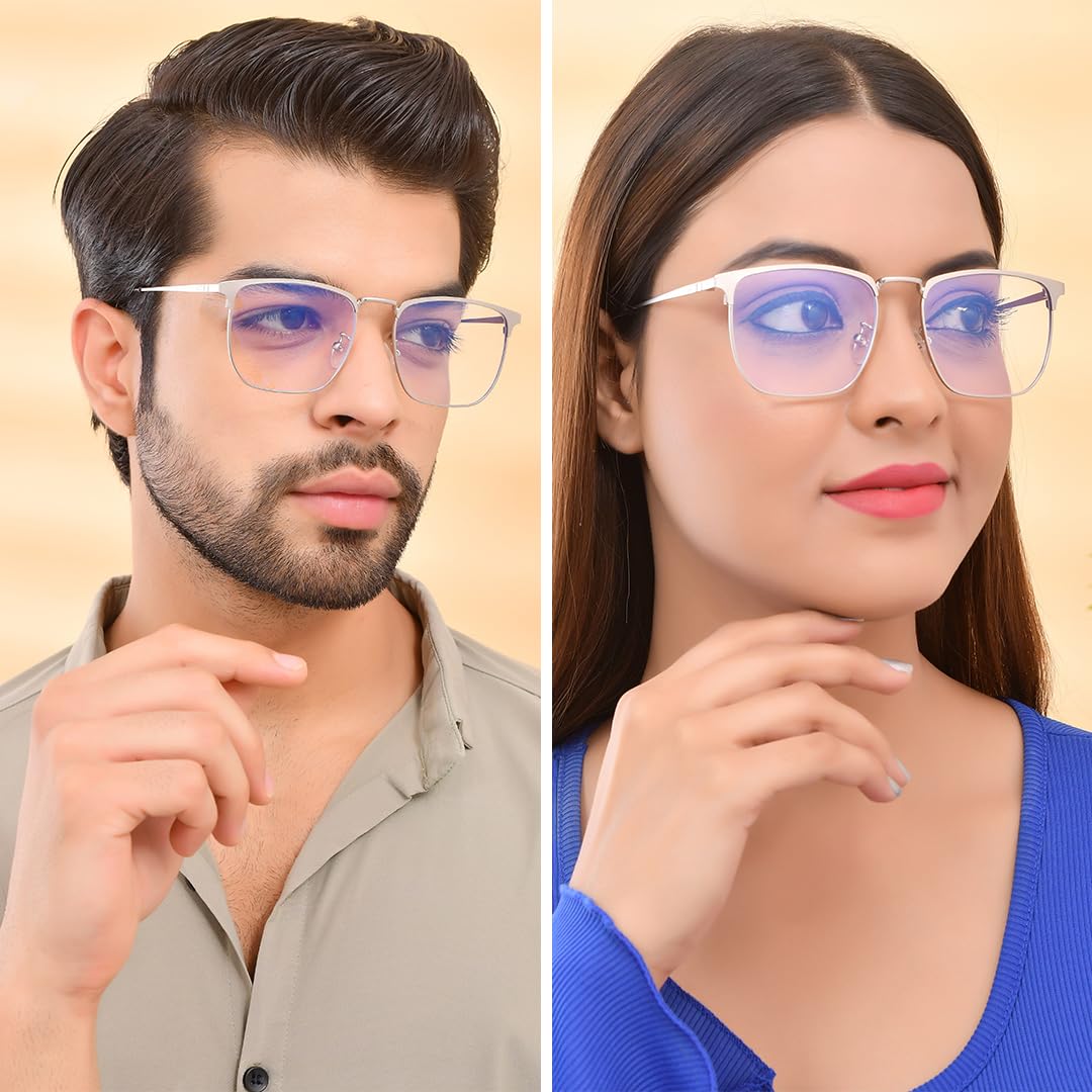 ROYAL SON Especificaciones cuadradas para hombres y mujeres | Bloqueo de luz azul | Gafas de computadora | Marco de metal