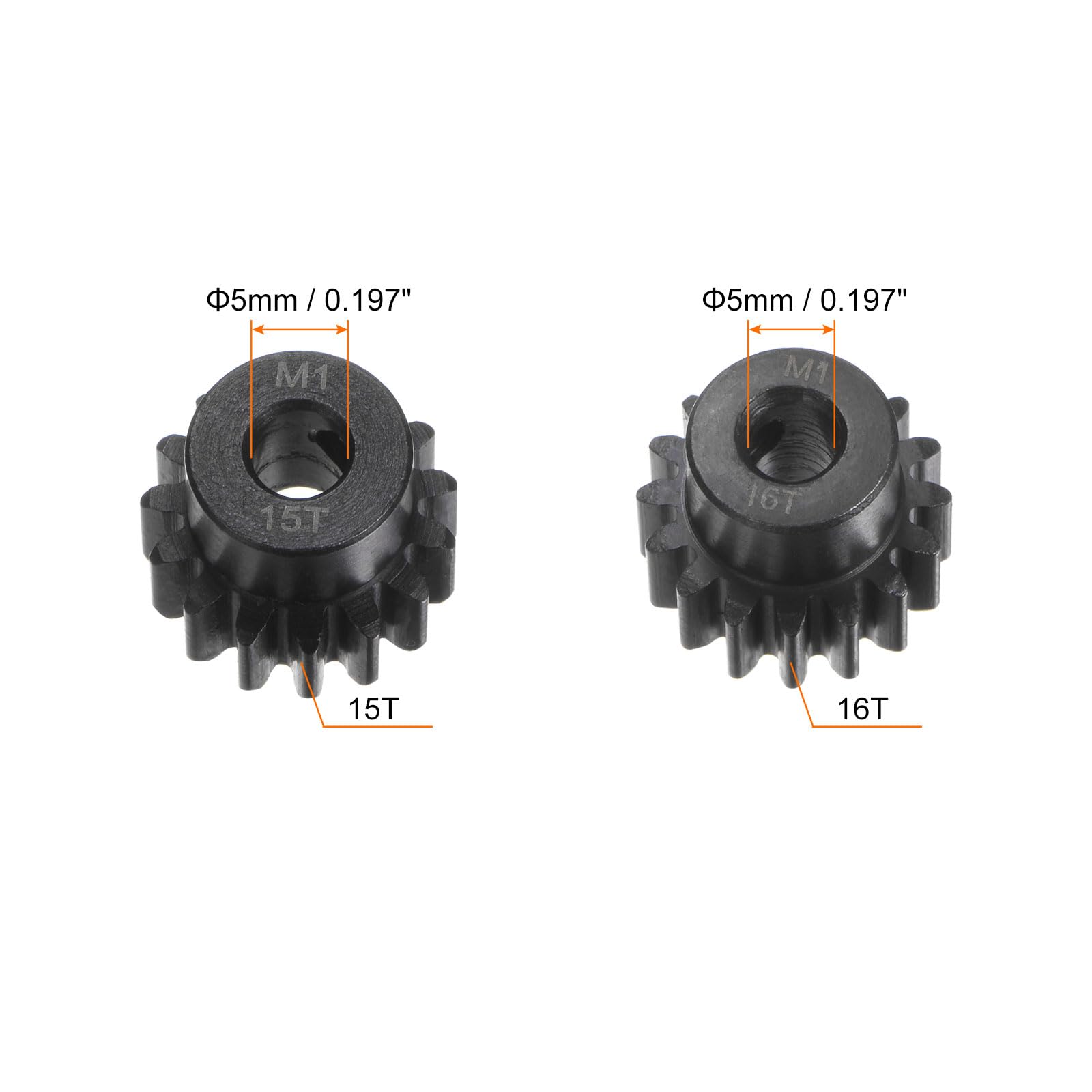 sourcing map Mod 1 M1 Lot de 2 pignons de moteur 15T 16T pour arbre de moteur RC 5 mm pour voiture télécommandée, avec clé hexagonale