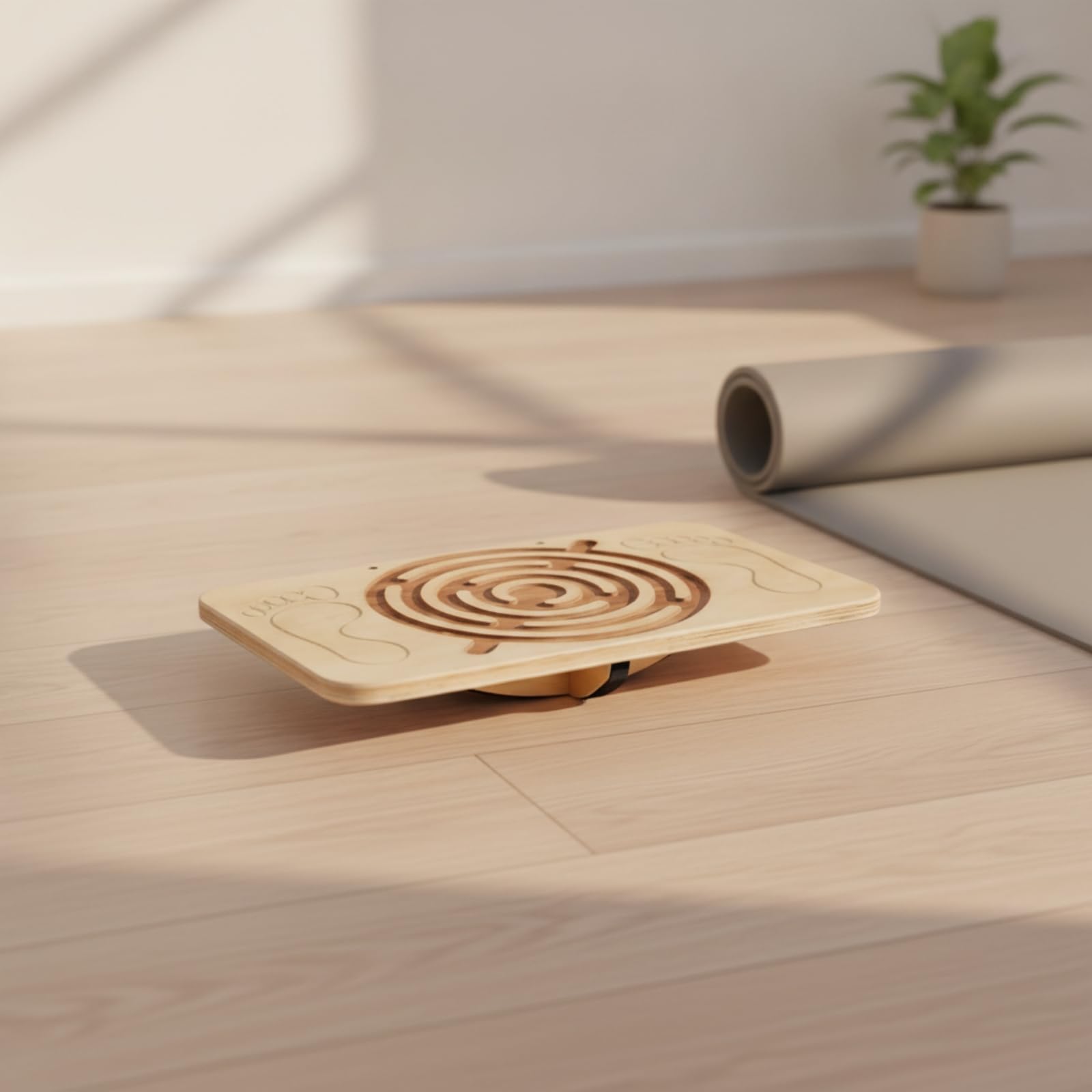Qianly Tavola di Equilibrio con Percorso Centrale Ergonomico Pedana di Equilibrio con Base a Curva per Fitness