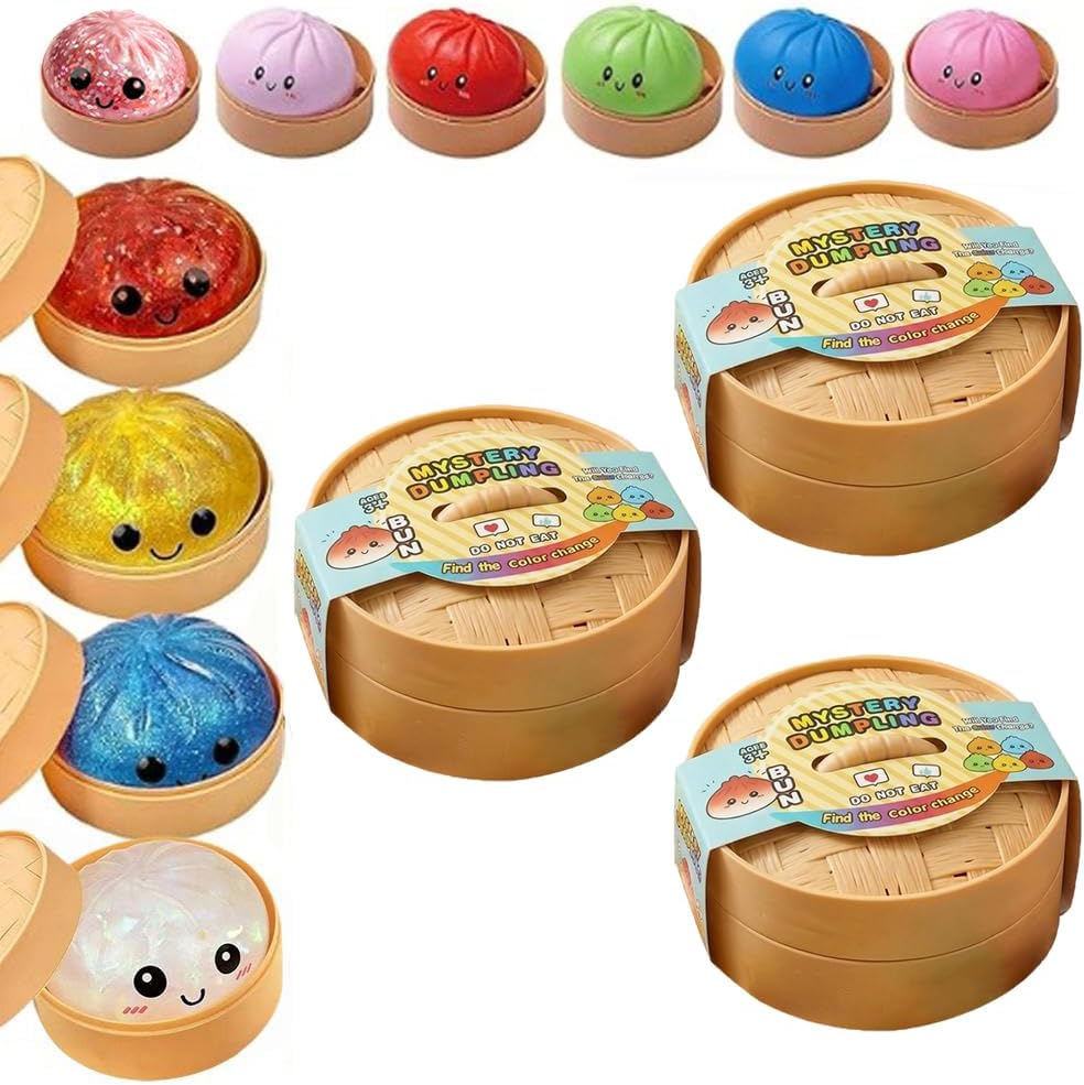 Dumpling Squishies Mystery Box, 2026 Upgrade 10 Colors Random Mystery Glitter Dumpling Squishies Toy Gift Box, Colorful Stress Balls Fidget Sensory Toy with Steamer for Kids Adults