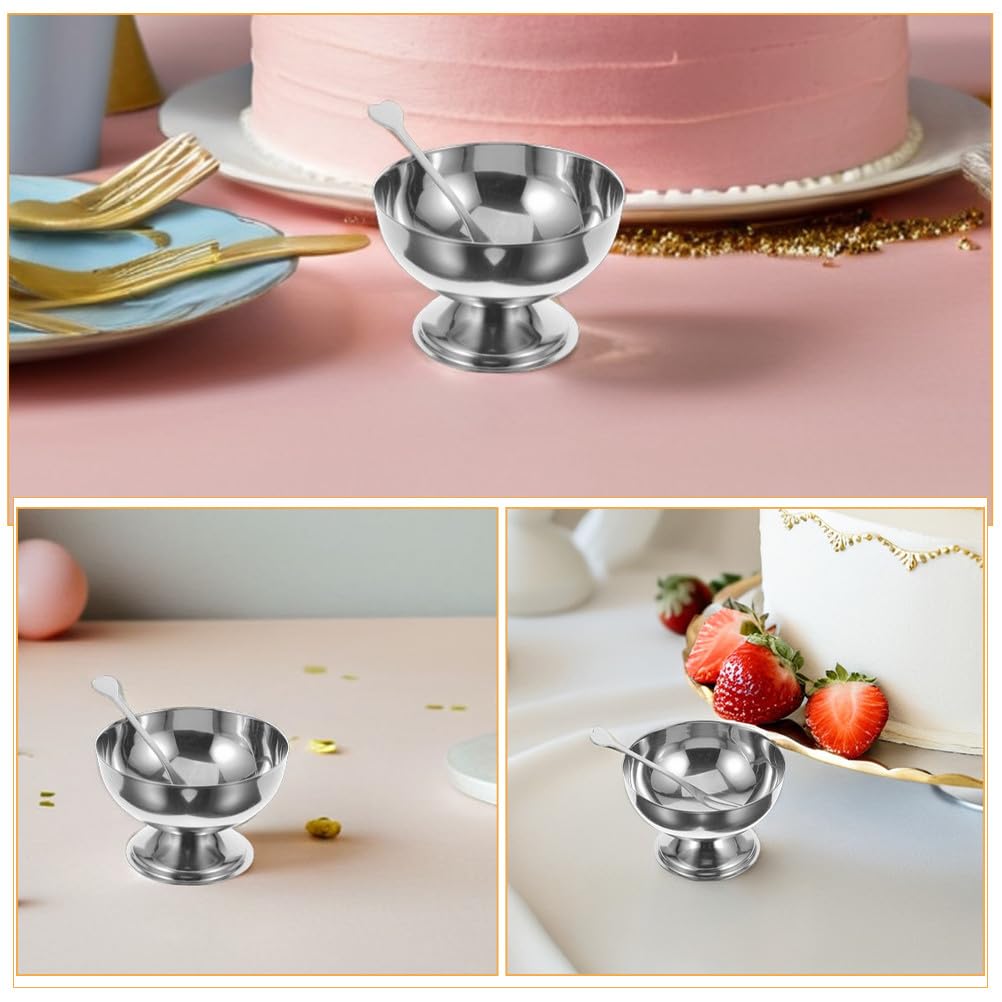 Baluue 4 Pezzi Ciotola per Gelato in Acciaio Inox con Cucchiaio, Ciotole per Dessert, Ciotole per Yogurt, Parfait, Budino, Zuppa Inglese, Gelato, Insalata, Snack di Frutta,