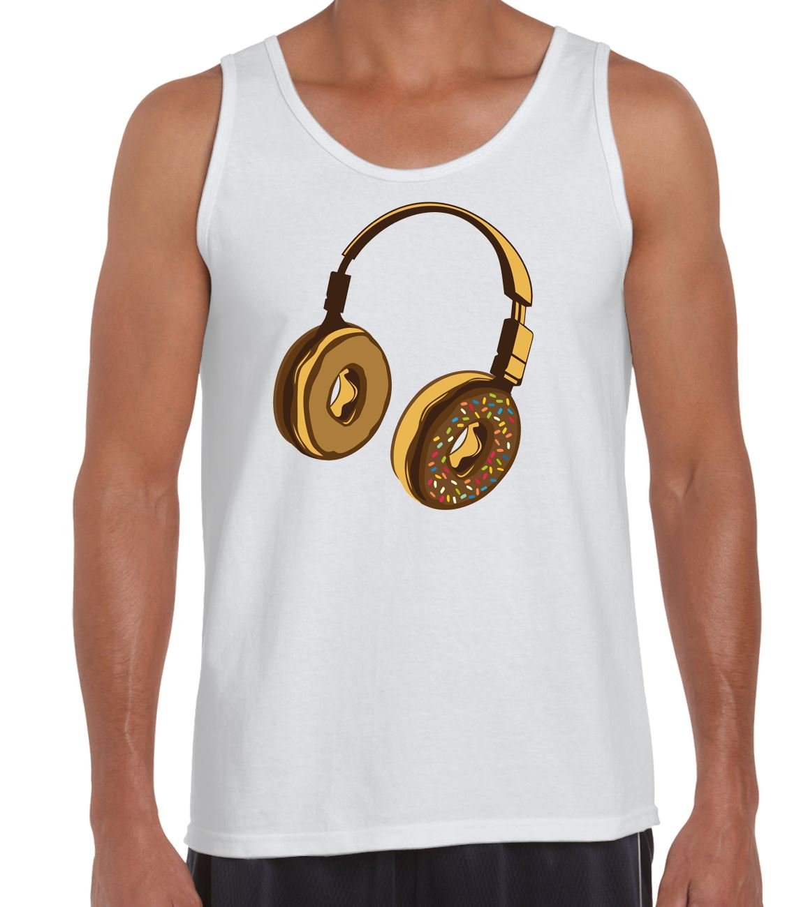 Tribal T-Shirts Mens Headphone Donut DJ Vest Top (Large, White)