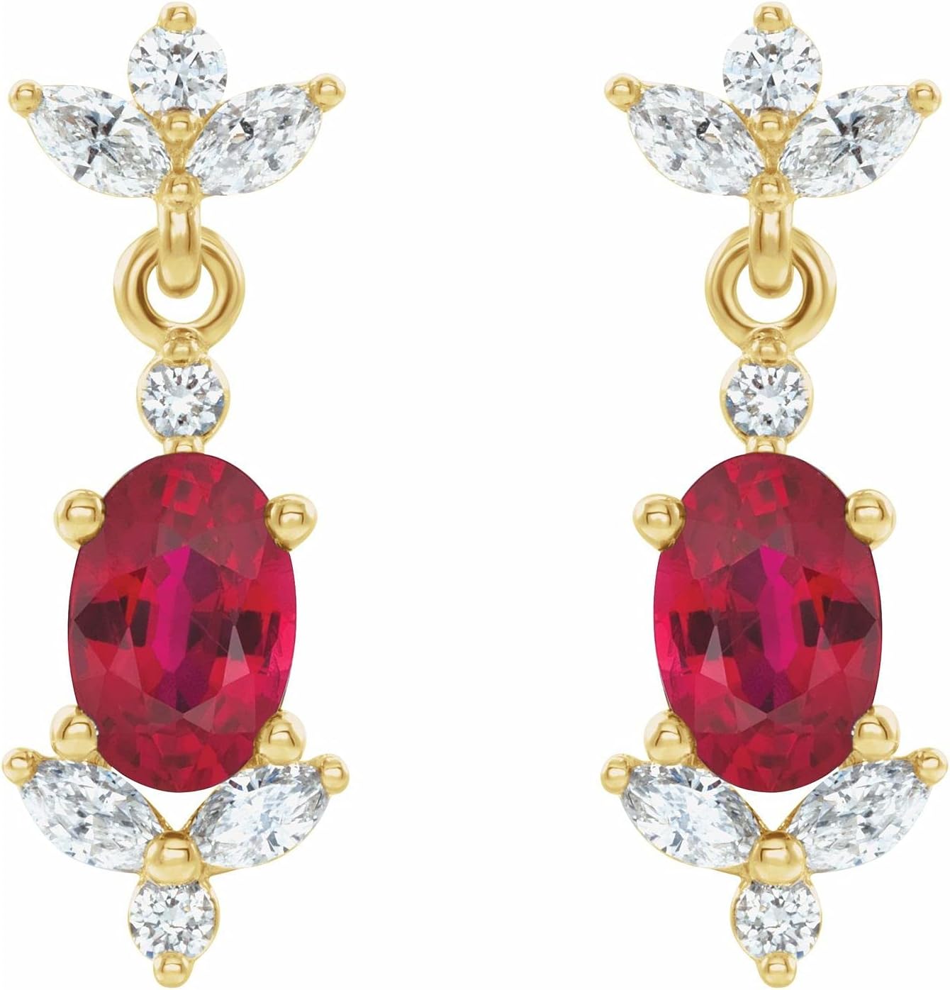 Diamond2Deal 14K Gold, Sterling Silver Or Platinum Gemstone and 1/3 CTW Marquise Cut Diamond Dangle Earrings Fine Jewelry for Women