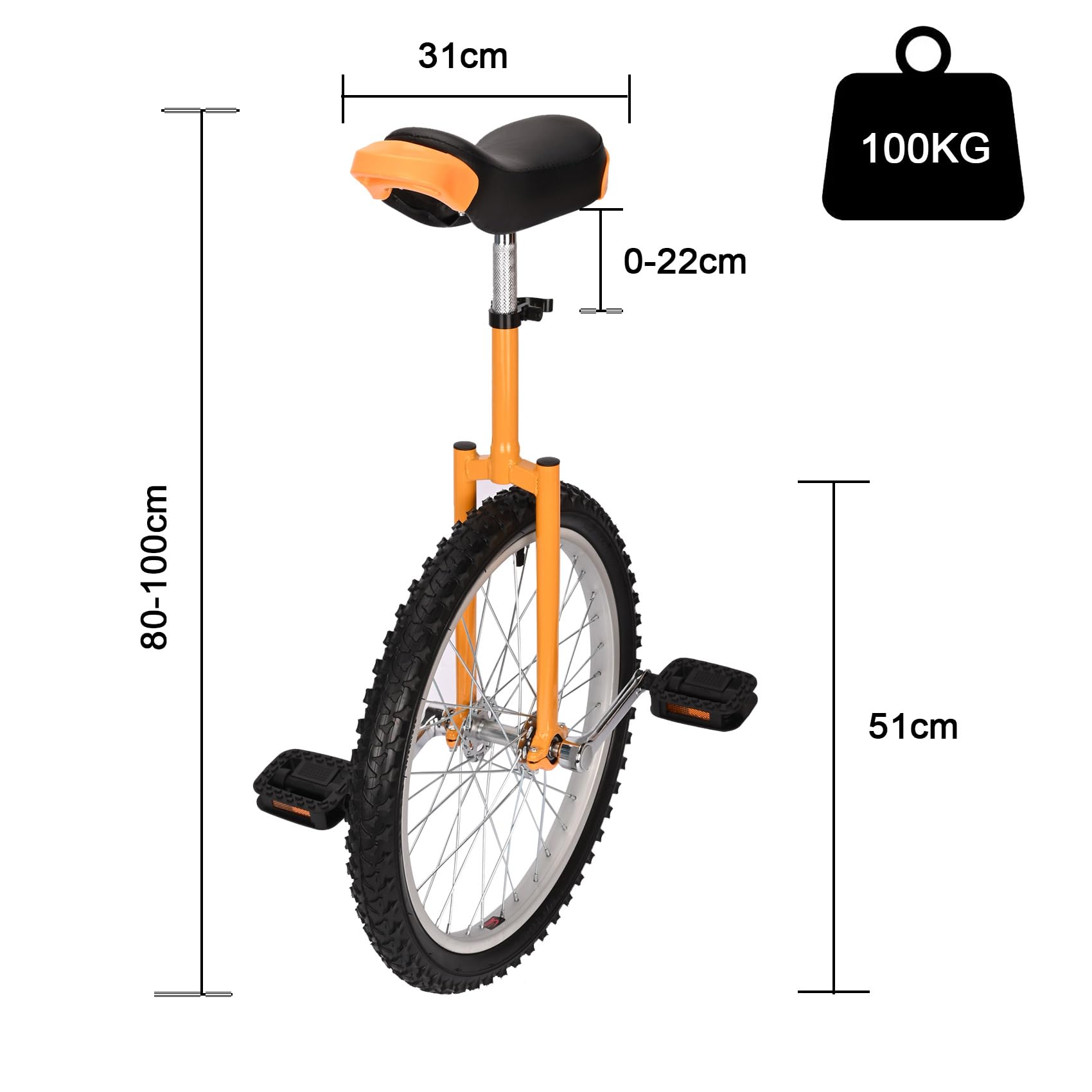 uyoyous Monociclo 20 pollici Unicycle Balance Training Monociclo regolabile in altezza per adulti, bambini, principianti e professionisti, unisex, giallo