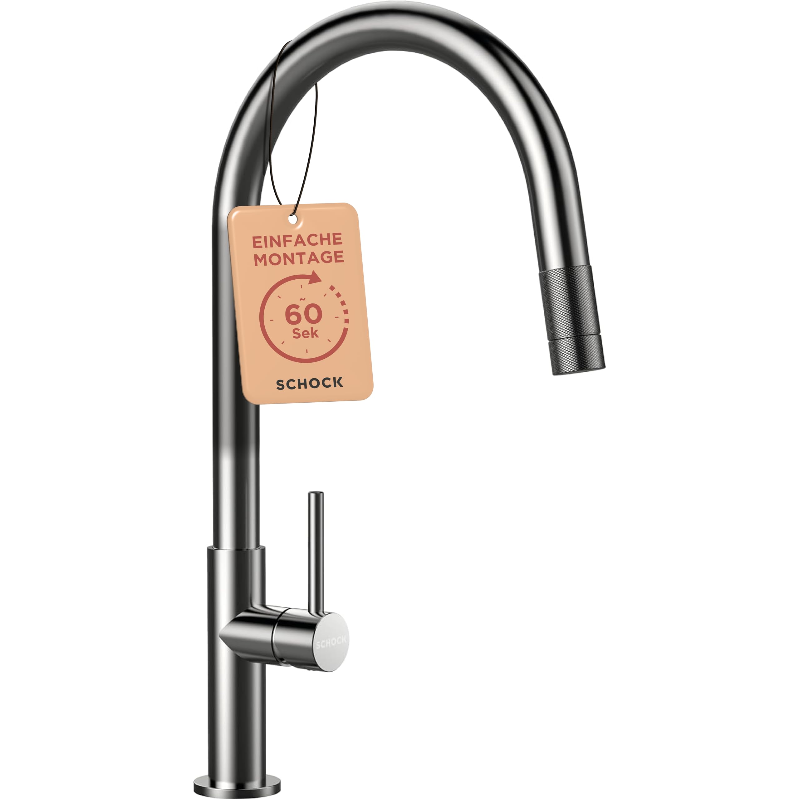 SCHOCK Wasserhahn Küche Talia Edelstahl | Küchenarmatur mit herausziehbarer Brause für Spülbecken und Waschbecken | Hochdruck Armatur Küche passend für Einbauspüle und Küchenspüle mit Mischbatterie