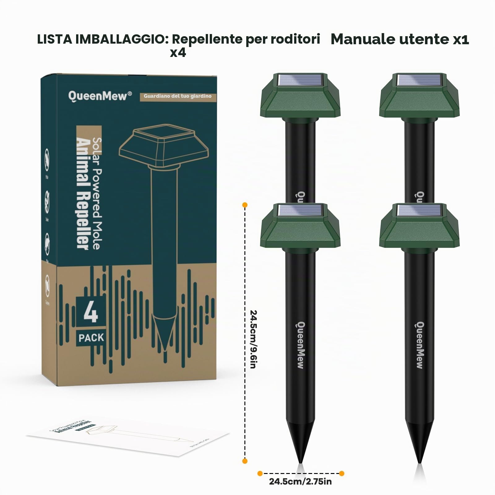 Dissuasori per Talpe Ultrasuoni 4 Pezzi, Scaccia Talpe Solare per il Giardino in Cortile, 700 M² Impermeabile Esterni Repellente per Gatti, Anti Ratto Coniglio Scoiattolo Procione Serpente