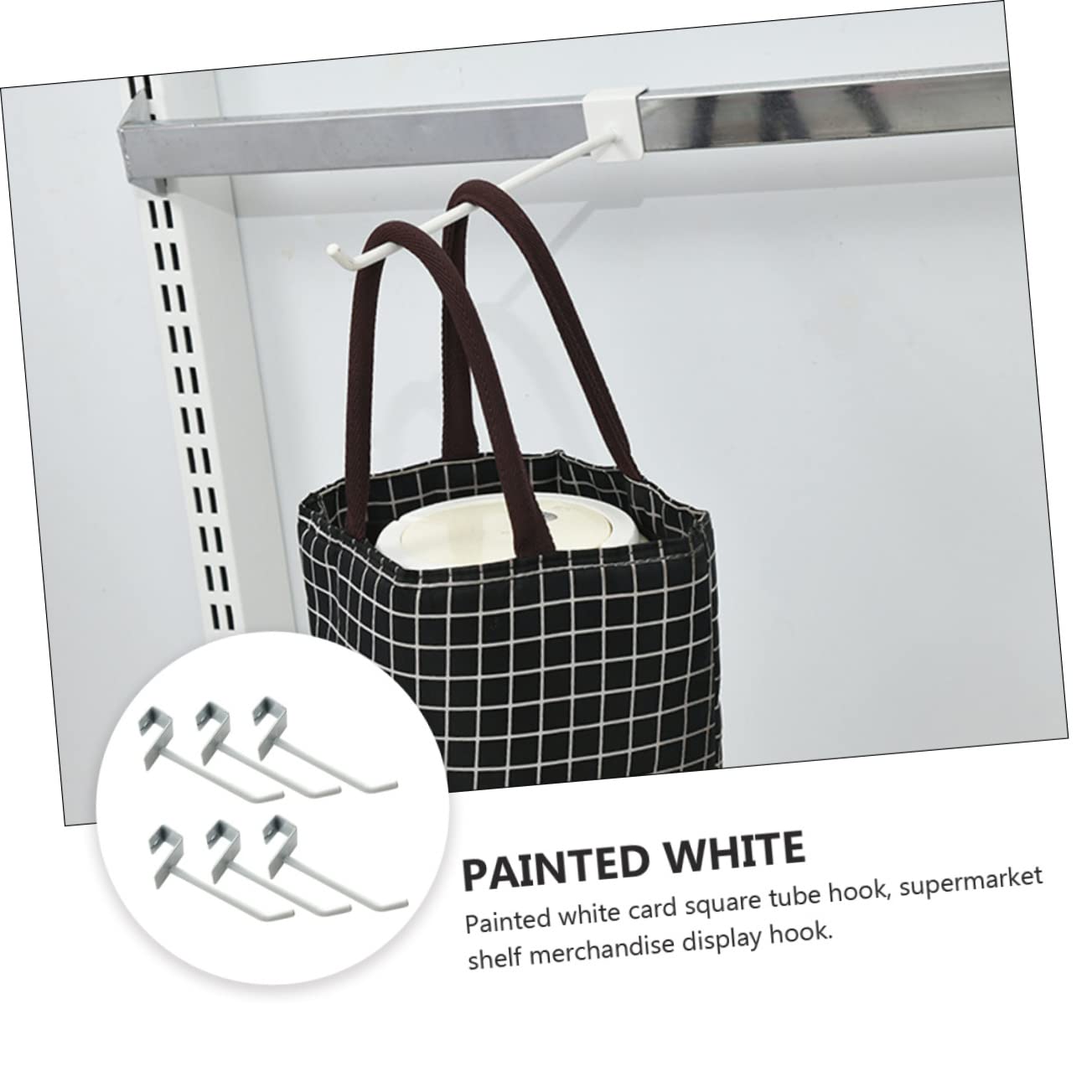 Garneck Square Hooks Heavy Duty 6 Pack White Coated Tube Hangers for Supermarket Commodity Display Sturdy and Fade Resistant