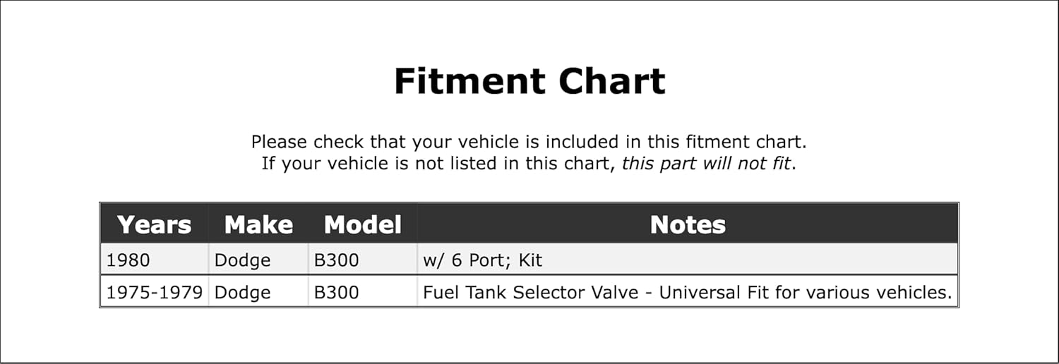 Fuel Tank Selector Valve Compatible With Dodge B300 1980 1979 1978 1977 1976 1975 P-2175502