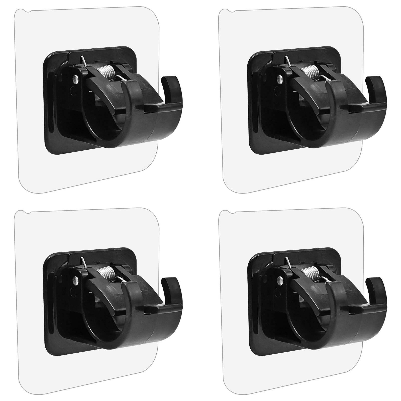 LICQIC 4 Pcs Self Adhesive Curtain Rod Bracket, Curtain Pole Wall Brackets Fixing Rod Holder, No Drill Drapery Hook Holder for for Home Kitchen Bathroom (Black)