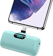 Feob Mini Power Bank, 5000mAh USB C Portable Charger 15W PD Fast Charging External Battery Compact Powerbank with LCD Display Compatible with iPhone 16/15 Pro Samsung USB C Phones etc-Green