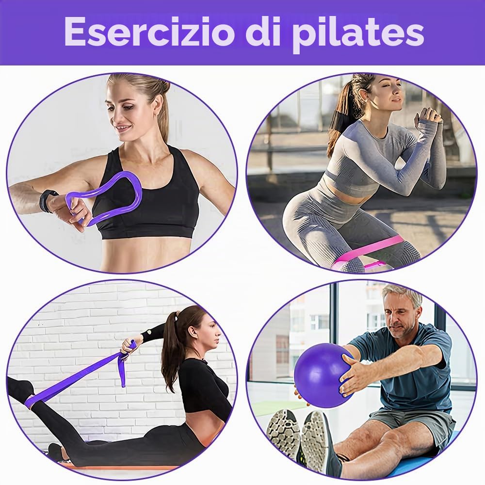 13 Pezzi Pilates Essentials Kit, Kit Pilates Completo, Fitness Ring per Esercizi Interni della, Set da Pilates Cerchio Pilates con Palla Yoga, Cerchia di Pilates per Allenamenti Casa e Studio