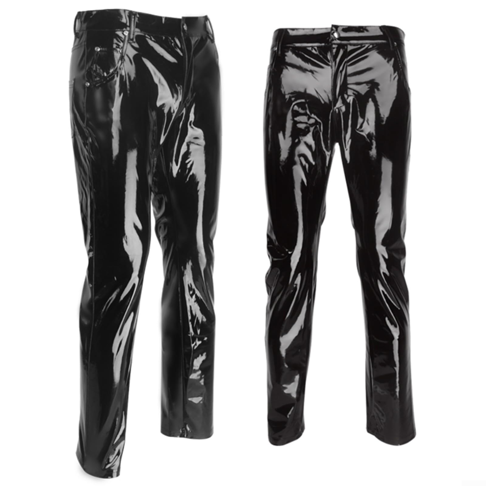 Pantaloni in pelle da uomo, in finta pelle nera, in PVC, pantaloni da motociclista a vita bassa, leggings lunghi per club, danza, palcoscenico, spettacoli gotici