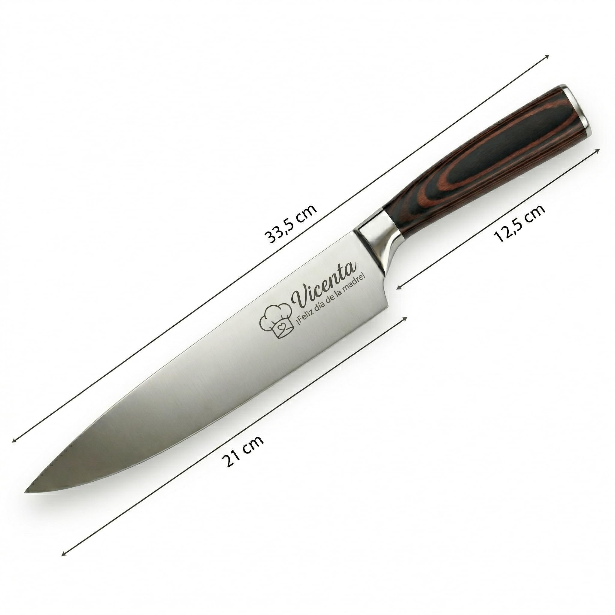 Cuchillo de Chef Profesional Personalizado con Nombre, (21 cm) – Regalo Original para Mujer, Hombre y Amantes de la Cocina – Día de la Madre y Cumpleaños – Estuche Premium Incluido, (21)