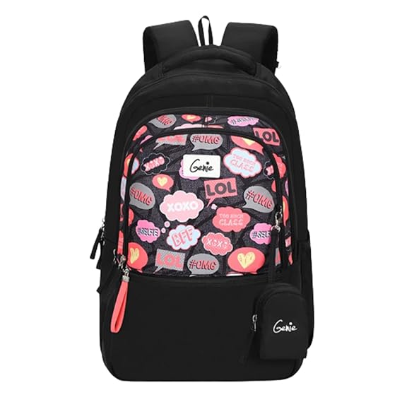 Genie BFF Black Laptop Backpack for Women, 3 compartments, Stylish and Trendy College Bags for Girls, Water Resistant and Lightweight Bags for Office and Travelling Purpose. 36 litres