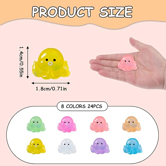 24PCS Mini Resin Octopuses, Tiny Octopus Figurines Glow Dark Decor