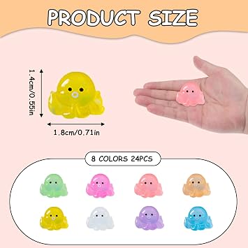 24PCS Mini Resin Octopuses, Tiny Octopus Figurines Glow Dark Decor