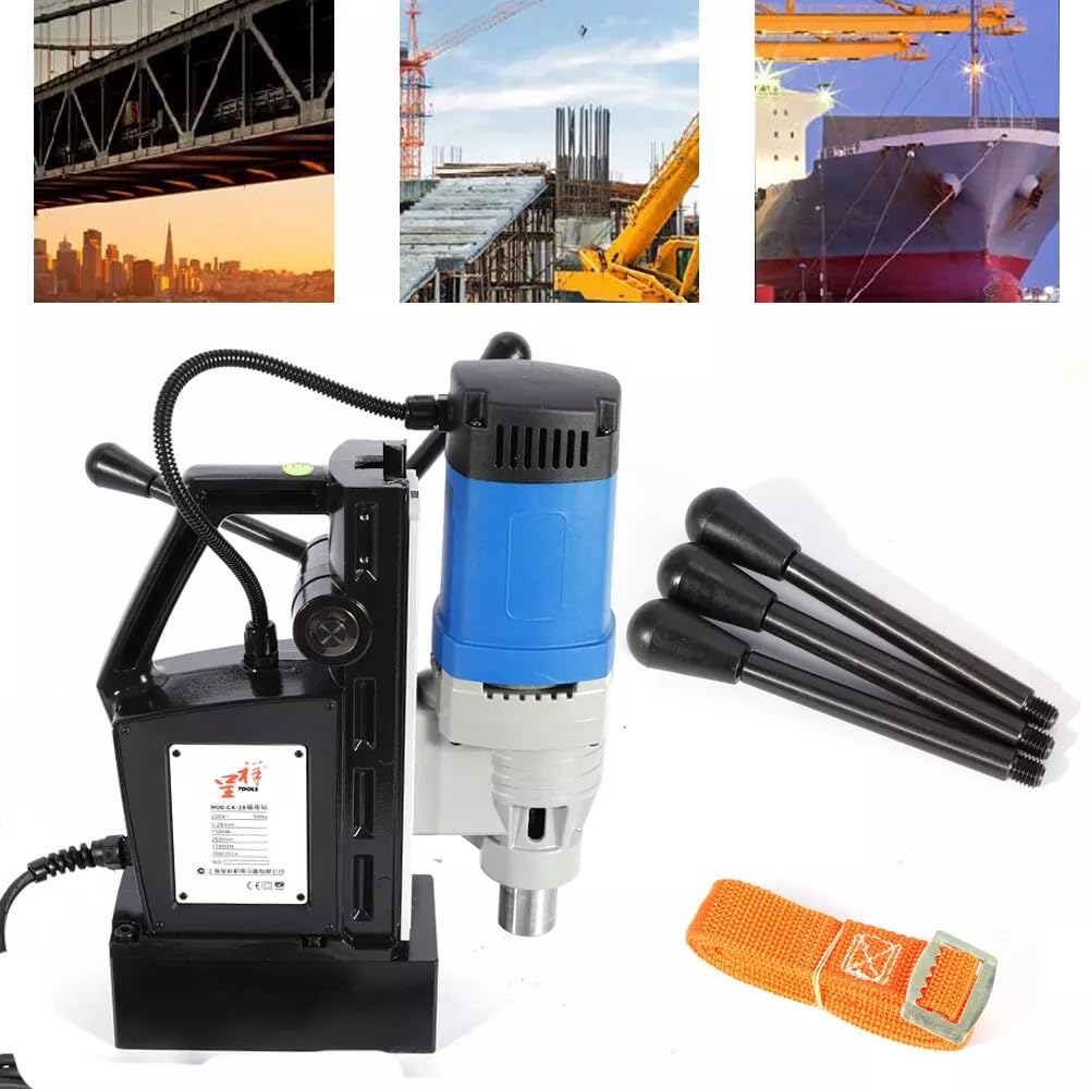1680W Profi Magnetbohrmaschine, 13800N Kernbohrmaschine Magnet Bohrmaschine, 3-28mm Magnetbohreinheit mit 2 Ersatzsicherungen & 3 Wippgriffe, Magnetkernbohrsystem für Stahlplatten Magnetbohreinheit