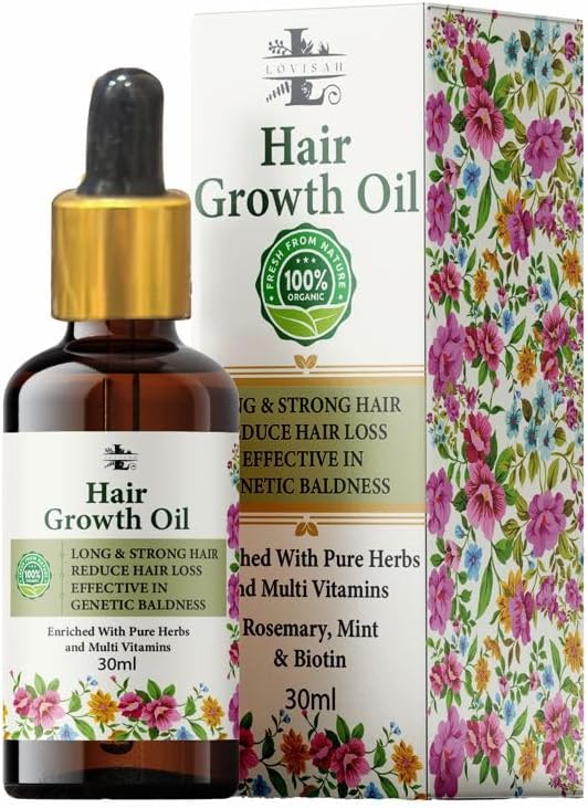 Lovisah Powerful Hair Growth Oil With Rosemary, Biotin, Aloe vera, Amla & Castor Oil, Hair Growth For Men and Women - NATURAL 5 Powerful Ingredients