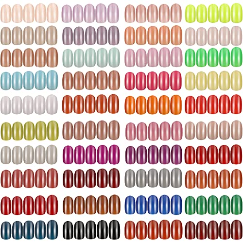 960 Pieces 40 Sets Glossy Press on Nails Full Cover Artificial Nails Glossy Oval Fake Nails Square Nail Tips Short Square Fake Nails for Women Girls DIY Nail Art Decorations