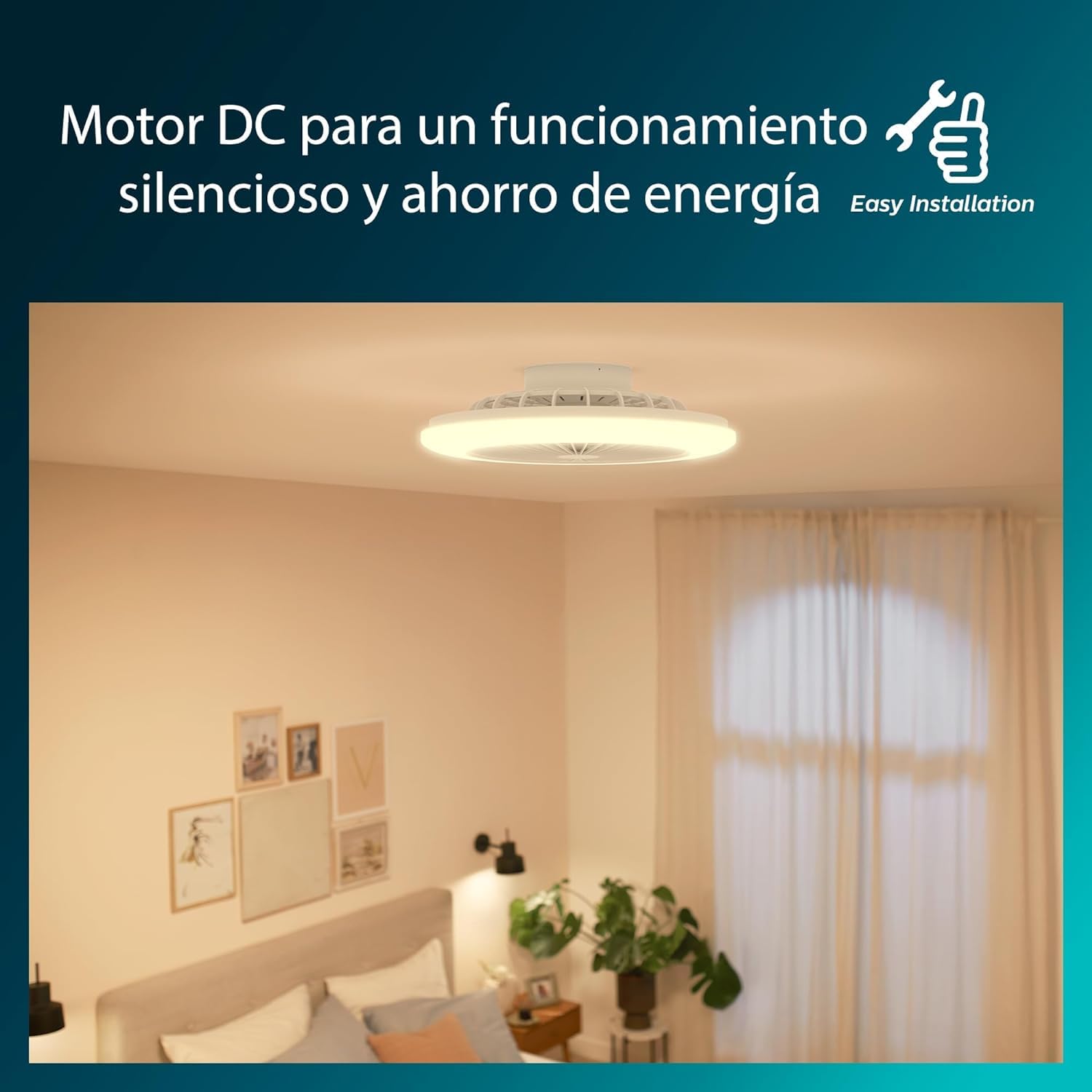 Philips - Ventilador de Techo Philips Amigo, compacto,motor DC,con luz led integrada 20W(4400 lúmens),Luz Blanca regulable(3 temperaturas color),ideal para habitaciones pequeñas,control remoto,Blanco