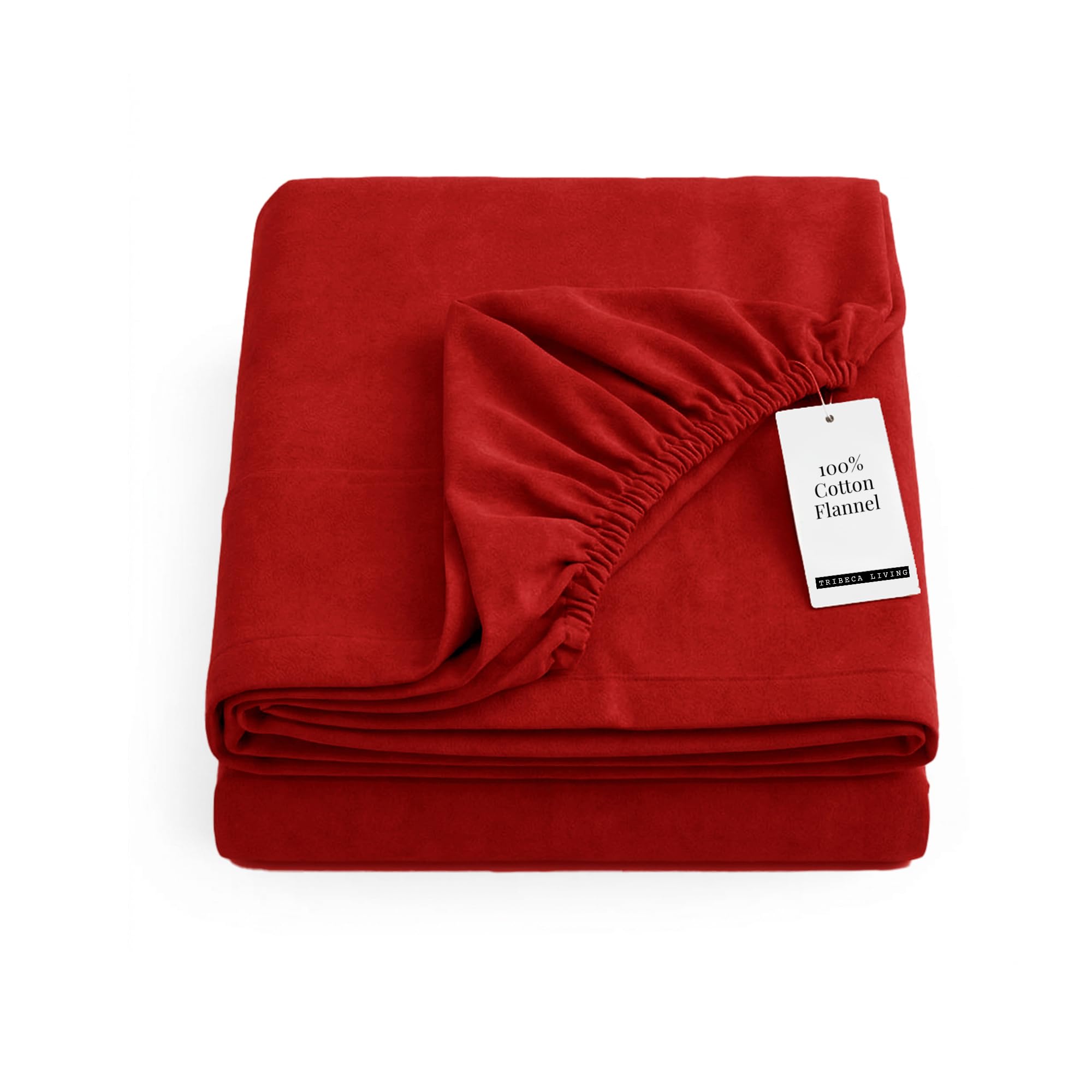 Tribeca Living King Flannel Fitted Sheet 170 GSM Brushed Cotton - Extra Deep Pocket Fits Mattresses up to 24 Inches - Warm and Cozy for Cold Nights in Deep Red