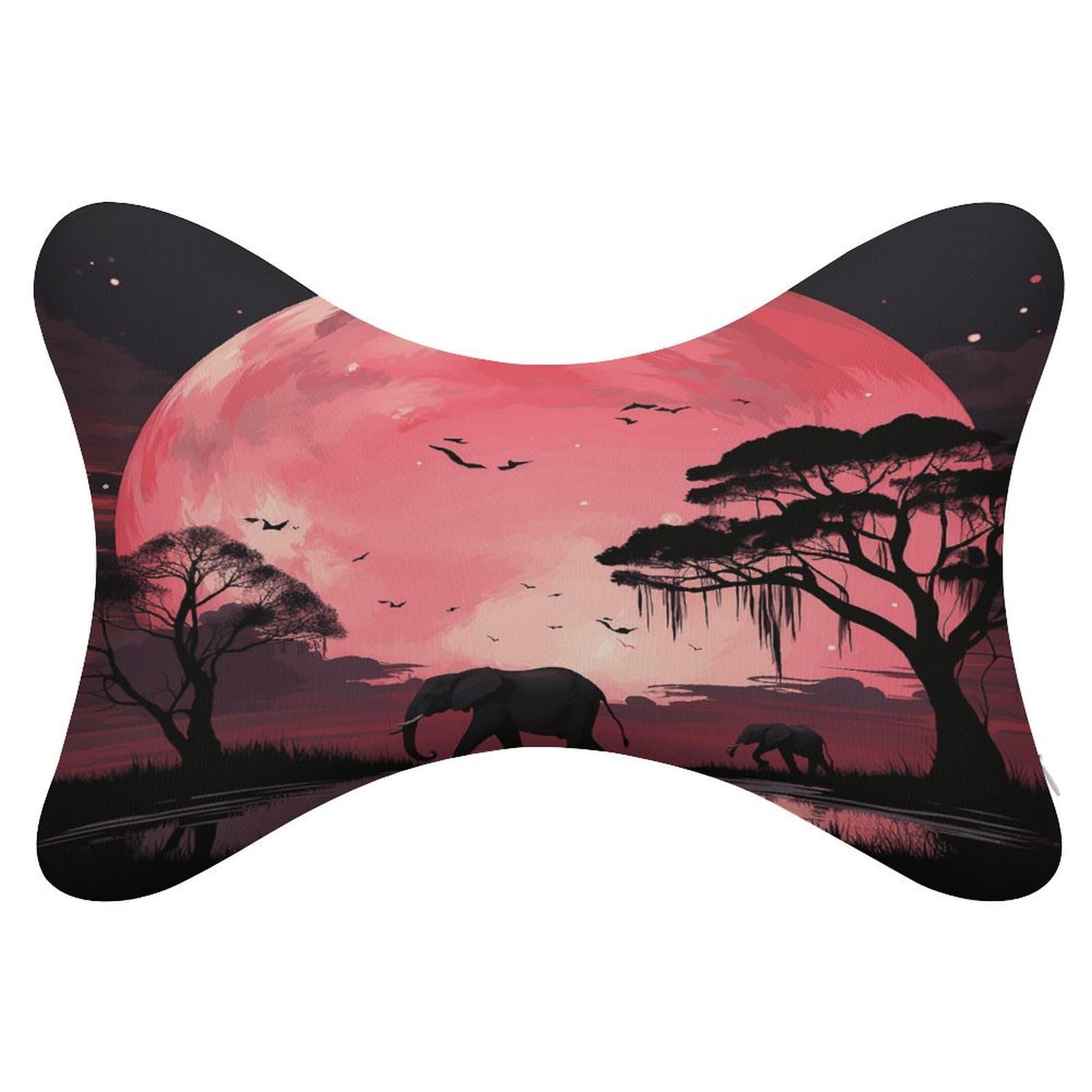 FekiLoot Pink Moon Elephant Car Headrest Set of 2,Softness Memory Foam Car Neck Pillow with Breathable Removable Cover Car Neck Support Pillow Ergonomic for Driving, Office