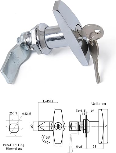 Vista 8 de Cerradura de puerta con manija en T, 2 unidades, tapa de camión, caravana, remolque, gabinete con manija en T, cerradura de puerta de garaje