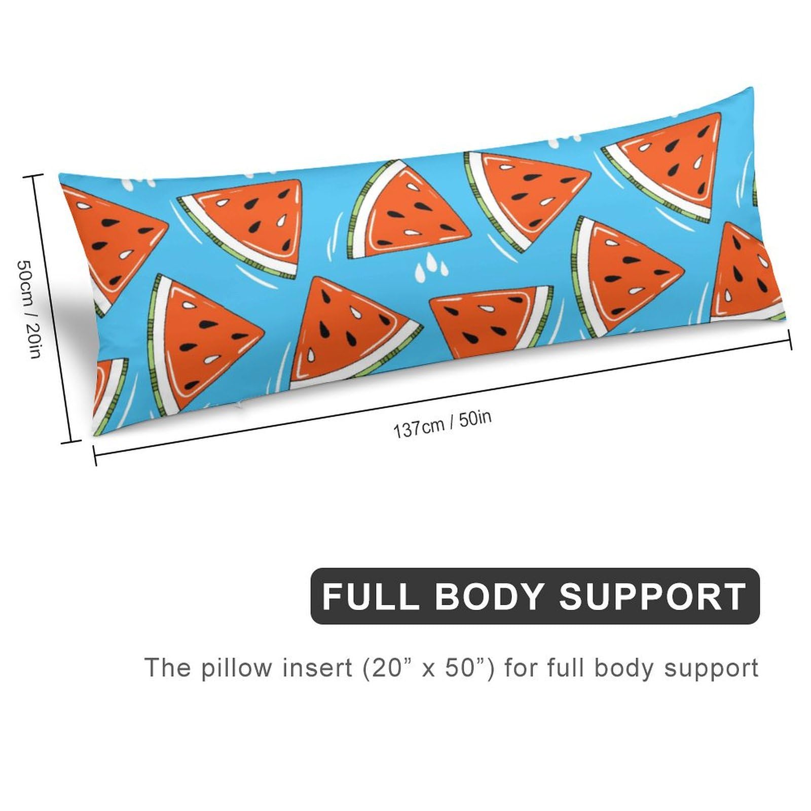 Velumair Red Watermelon Slices Body Pillow Cover with Zipper 20x54 Inches Soft Bed Decor Body Pillow Protector Long Pillowcase for Bedroom Decoration