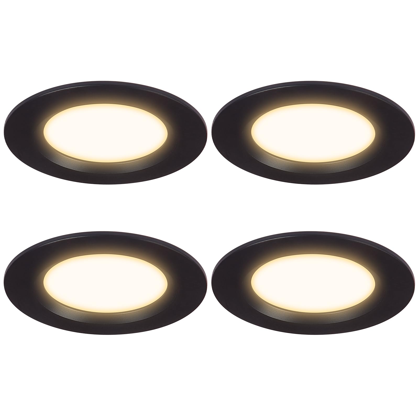 Faretto LED da incasso per mobili, 12 V, ultra piatto, 3 W, foro da 55 mm, con cavo da 2 m, per armadi a specchio, vetrine, mobili e armadi (4 x nero, 3000 K)