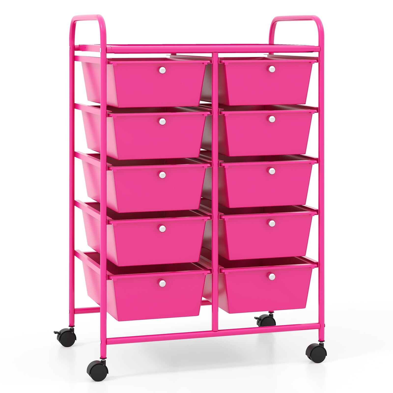LDAILY 10 Drawer Rolling Cart, Storage Cart Organizer on Wheels, Drawer Cart with Metal Frame &amp; Large Storage Capacity, Rolling Cart with Drawers for Living Room Classroom, Office