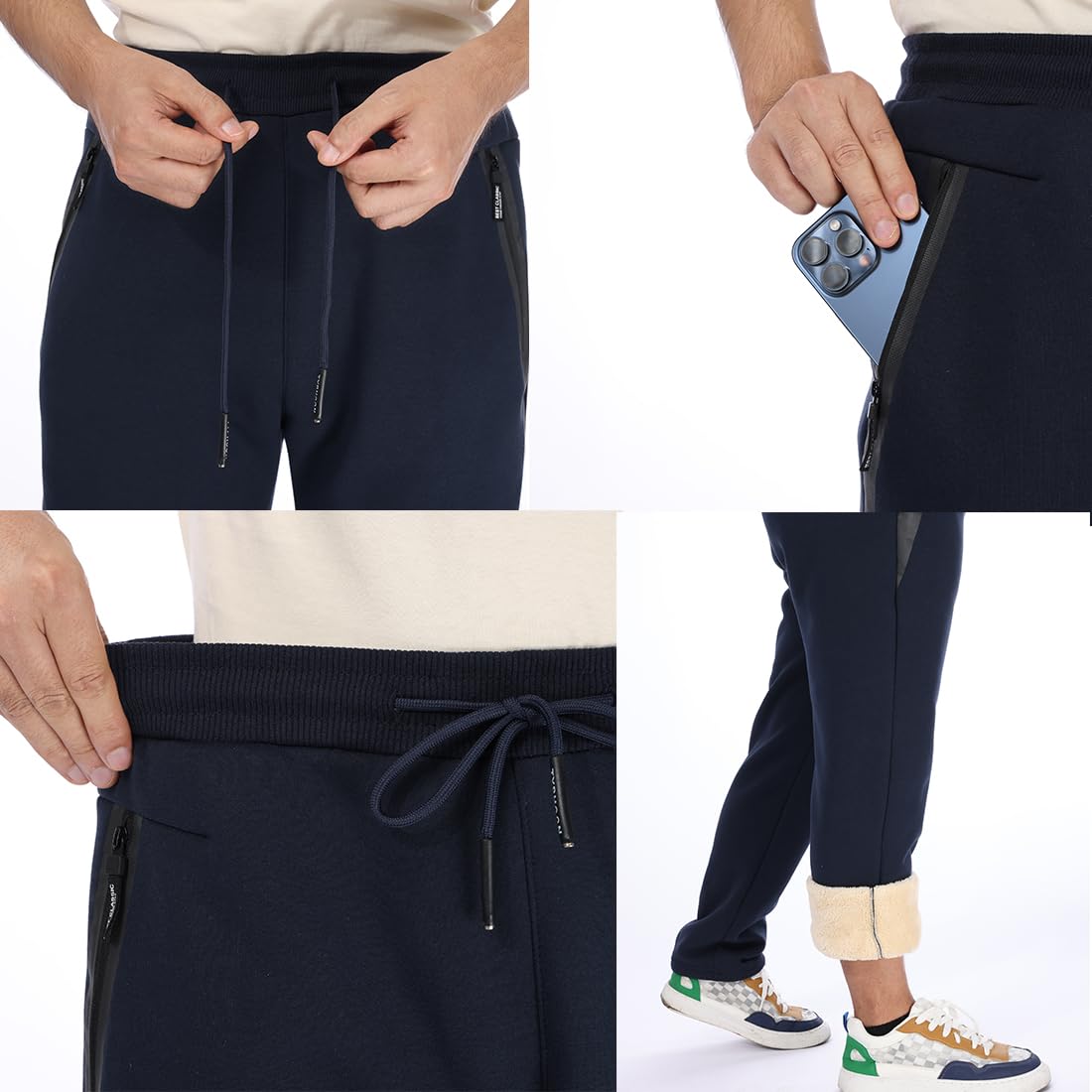 Tansozer Jogginghose Herren Gefüttert Sporthose Baumwolle Winter Fleece Thermo Dicke Trainingshose Hosen Freizeithose Thermohose Herren Fleecehose Warme Sweatpants Winterhose Blau 3XL