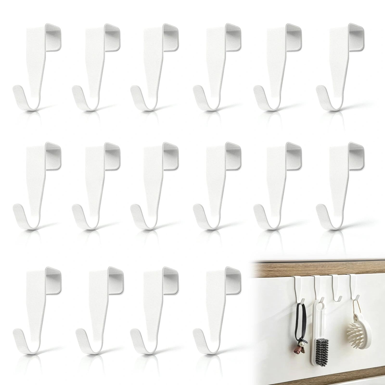 meetlanduo 16Pcs Over Door Hook White Stainless Steel Reversible Heavy Duty No Drill Single Hanger Hooks for 15-20 mm Doors Over Cabinet Cupboard Hooks for Kitchen Bathroom Bedroom Wardrobe