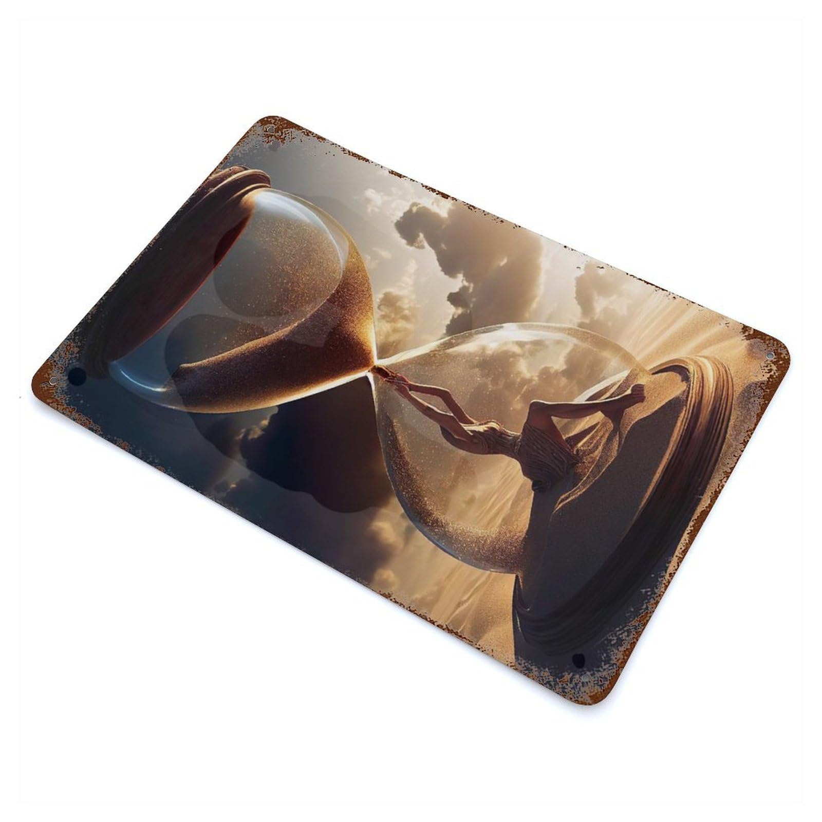 Distressed Metal Wall Sign Timeless Future in Desert 11.8"x7.9", Vintage Wall Decor for Garage, Bar And Workshop Decor