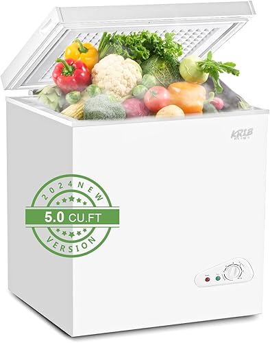 Congelador Krib Bling - Termostato ajustable compacto con cesta de almacenamiento extraíble para casa, cocina, garaje, sótano (5.0 pies cúbicos,