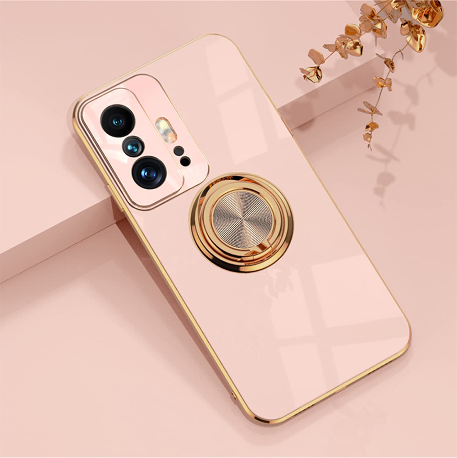 Anlalish Cover per Xiaomi 15 Silicone con Supporto Anello, Magnetica Custodia Xiaomi 15 Antiurto Morbido TPU Protezione Case (Arancione