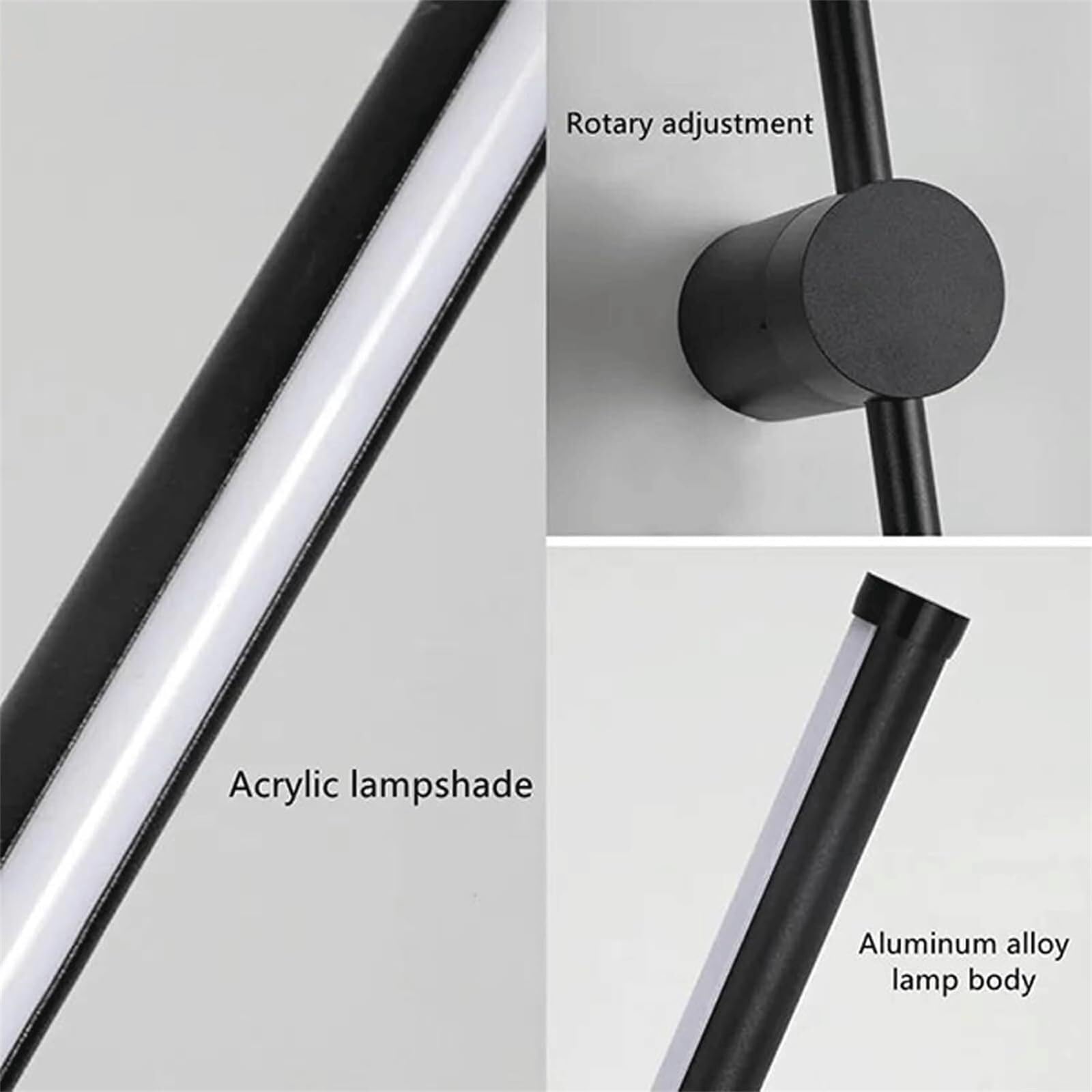 Lampy ścienne i kinkiety LED długi liniowy pasek obrotowy do wnętrz nowoczesny nordycki metalowy styl sypialnia salon (czarny - naturalne światło 60 cm) (białe ciepłe światło, 100 cm)