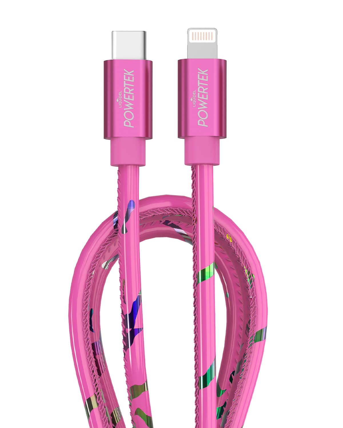 LIQUIPELPowertek USB C to Lightning iPhone Charger Cable [MFI Certified], Fast Charging 6ft Cord, Neon Party (Pink)