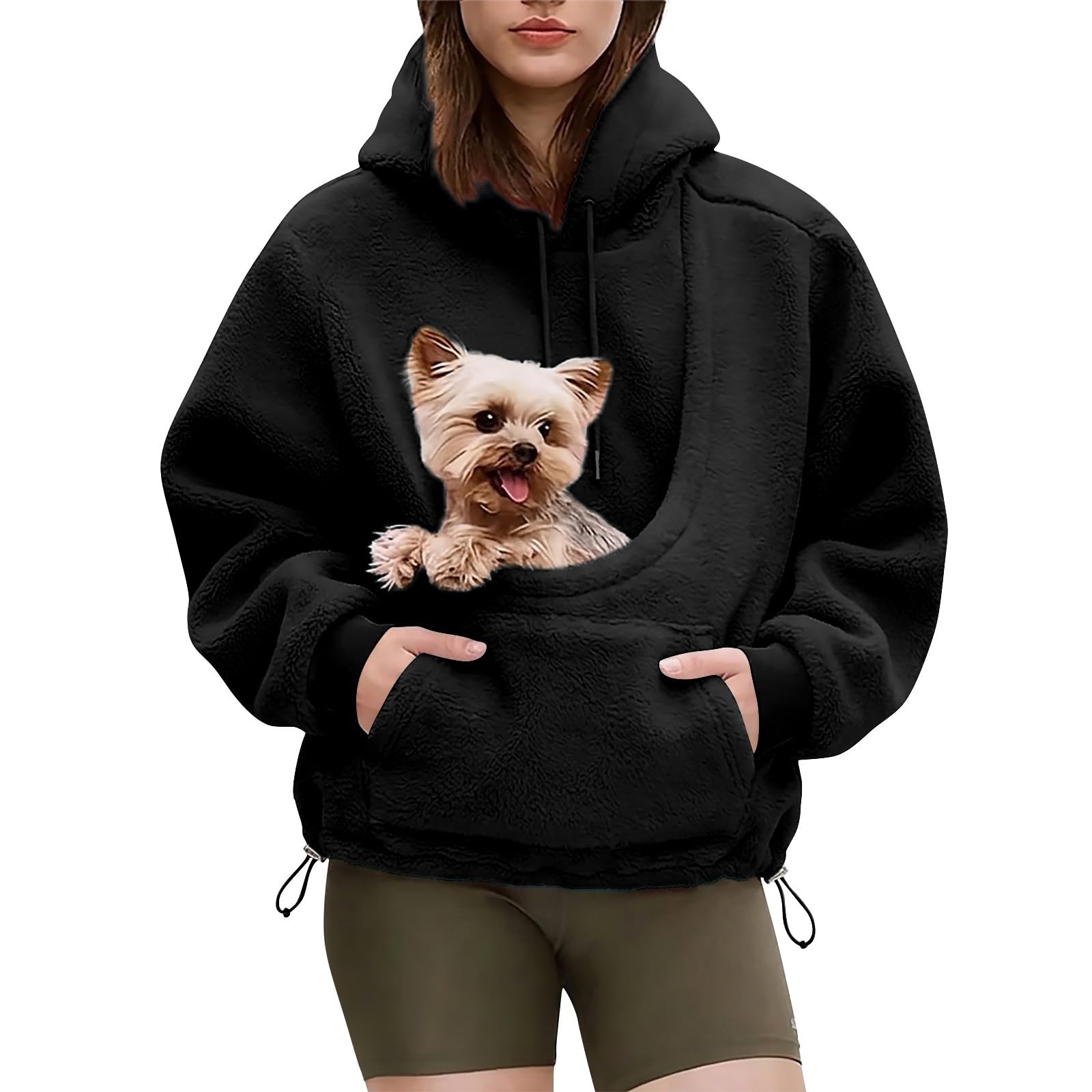 Hoodie With Pet Pouch Dog Cat Carrier Fleece Hoodie With Kangaroo Pouch