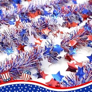 50ft 4th of july tinsel garland red white and blue garland patriotic garland for celebration holiday red white and blue decorations memorial day independence day 4th of july decorations  urban country home decor