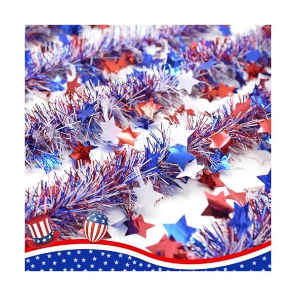50ft 4th of july tinsel garland red white and blue garland patriotic garland for celebration holiday red white and blue decorations memorial day independence day 4th of july decorations  urban country home decor