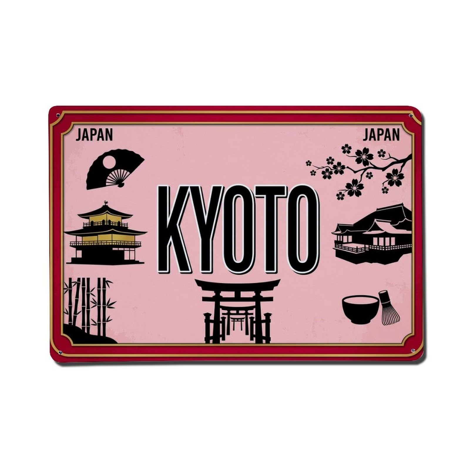 Xanthor Style Vintage Travel Kyoto Japan Temple Geisha Metal Tin Sign
