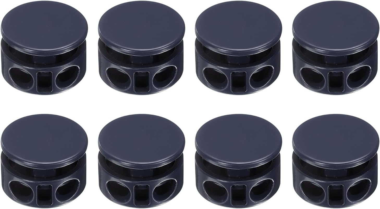 uxcell 8Pcs Double Hole Cord Locks, 4mm Round Metal Spring Toggle Stopper Clip for Shoelaces Drawstrings Paracord, Navy Blue