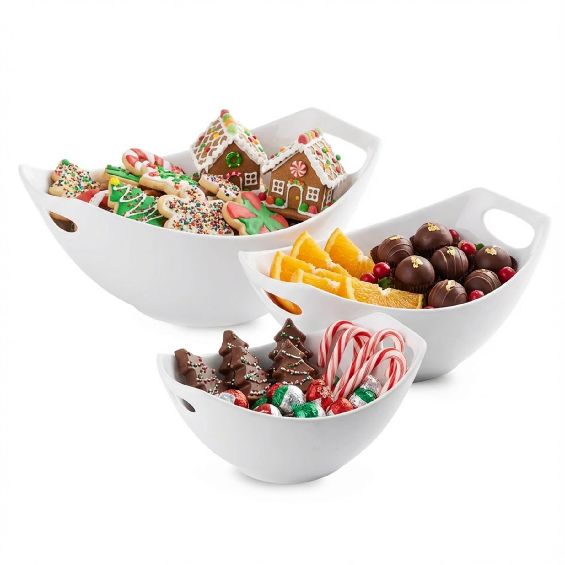 Porcelain Serving Bowl Set with Handles 3 Packs Ceramic Mixing Bowl Set for Kitchen Nesting Bowl Set 15/ 28/ 49oz