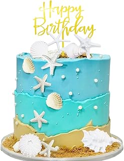 Beach Cake Topper Sea Shell Starfish Happy Birthday Sign for Ocean Sea B...