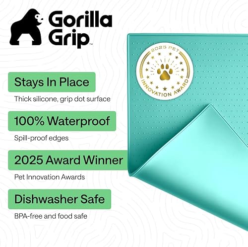 Miniatura 57 de GORILLA GRIP - Tapete de silicona 100% impermeable con bordes elevados sin BPA para mascotas, tapetes para alimentos de perros y gatos que contienen