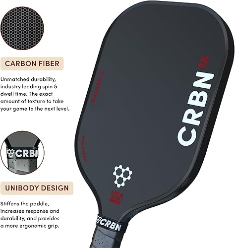 Miniatura 4 de CRBN Power Series Pickleball - Paleta de pickleball de fibra de carbono con bordes inyectados de espuma para puntos dulces expandidos