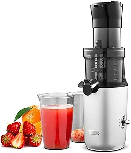 AMZCHEF Whole Fruit Juicer Machines, 80MM Large Feeding Chute Slow Masticating Juicer, Powerful Cold Press Juicers with Upgrade Auger, Double-Layer Filter, Retro Toggle Switch, Quiet Motor
