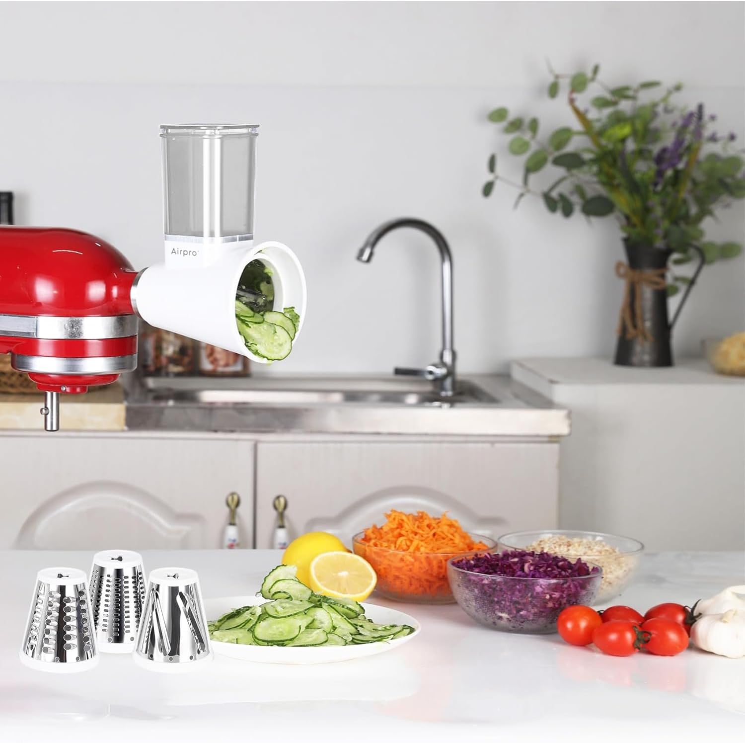 Slicer Shredder Attachment for Kitchenaid Stand Mixer Accessories Cheese Grater Vegetable Cutter Salad Maker 4 Blades Dish Washer Safe
