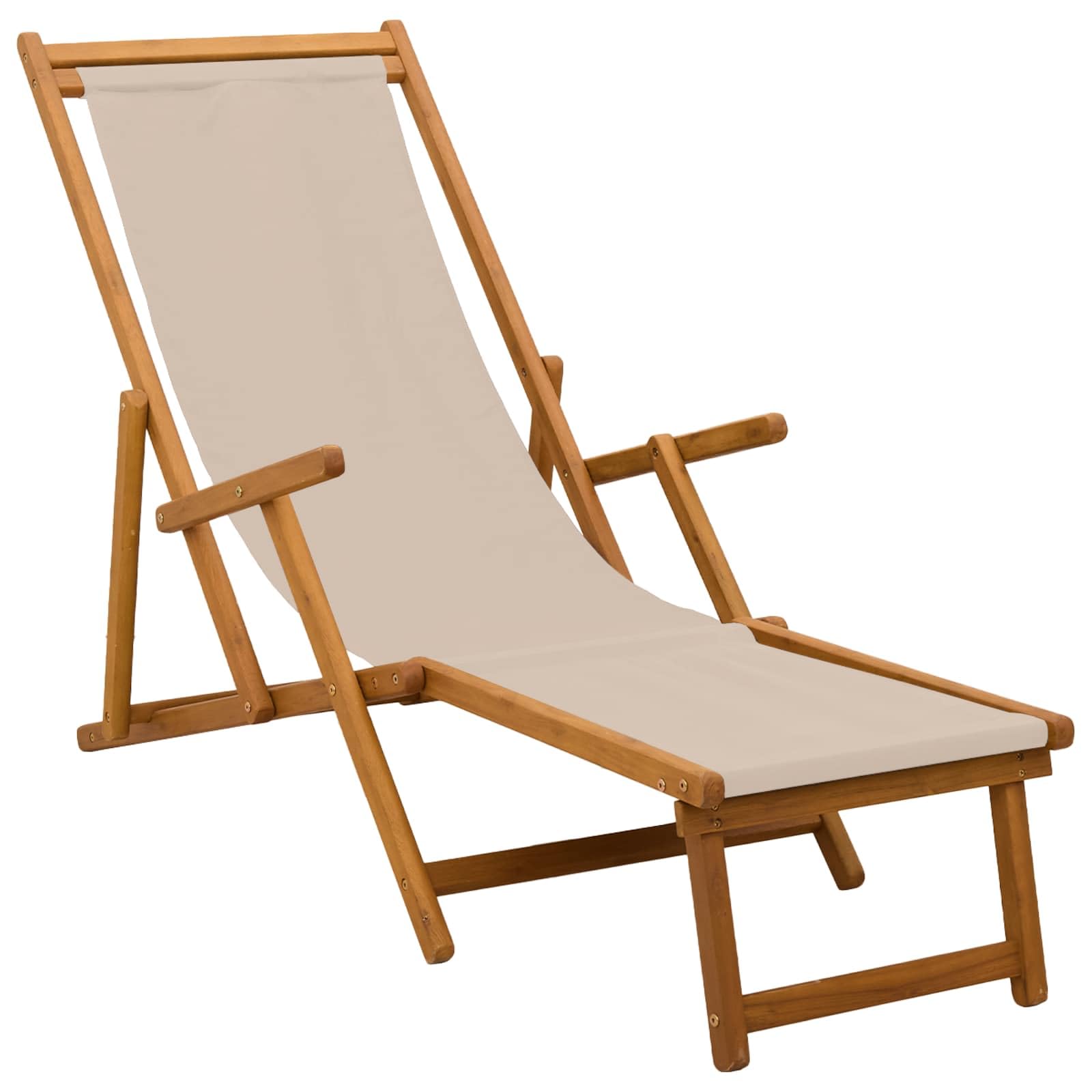vidaXL Chaise Longue Pliante Bois d'eucalyptus Massif Beige